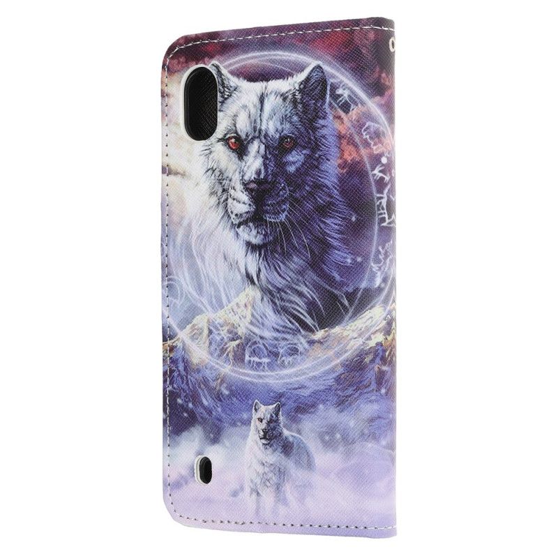 Leren Hoesje Samsung Galaxy A10 Telefoonhoesje Wolf In De Winter Met String