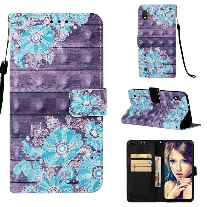 Leren Hoesje voor Samsung Galaxy A10 Blauwe Bloemen