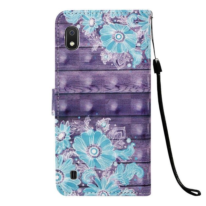 Leren Hoesje voor Samsung Galaxy A10 Blauwe Bloemen