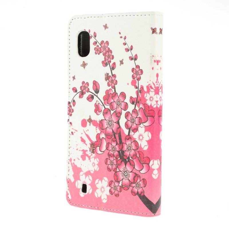 Leren Hoesje voor Samsung Galaxy A10 Roze Magenta Tropische Bloemen