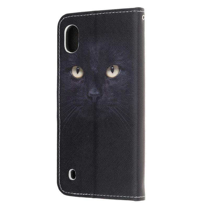 Leren Hoesje voor Samsung Galaxy A10 Zwarte Kattenogen Met String