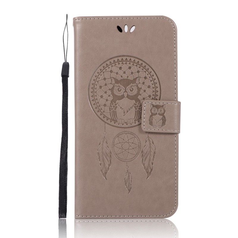 Flip Case Leren Honor View 20 Roségoud Zwart Uil Dromenvanger Met Leereffect