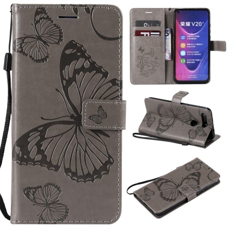 Leren Hoesje voor Honor View 20 Lichtpaars Reuze String Vlinders