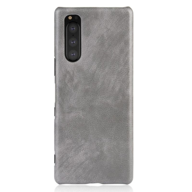 Hoesje Sony Xperia 5 Grijs Zwart Lychee Leereffect