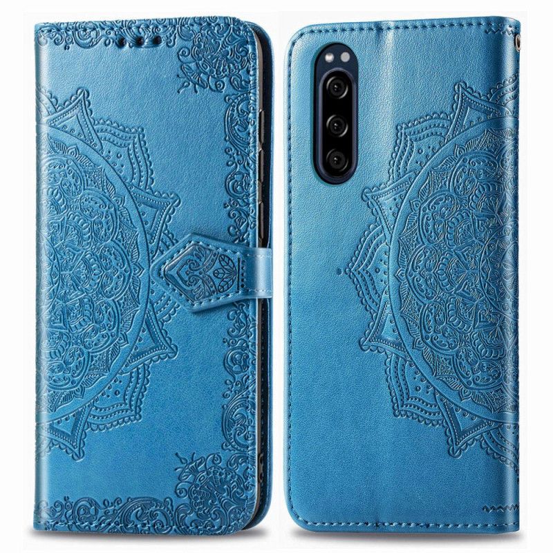 Leren Hoesje voor Sony Xperia 5 Grijs Zwart Mandala Van Middelbare Leeftijd