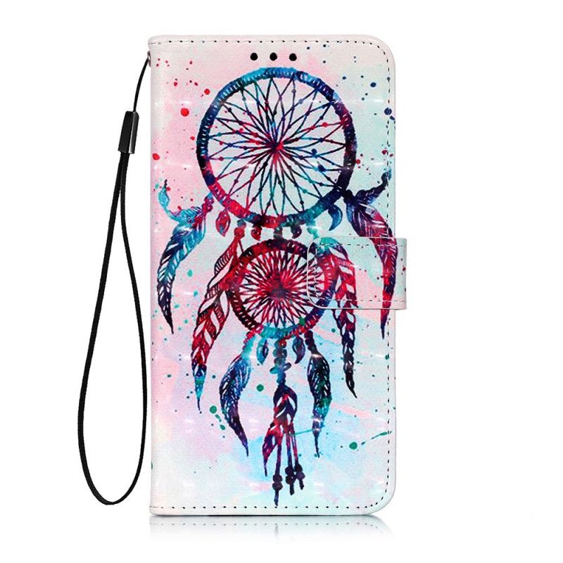 Leren Hoesje voor Sony Xperia 5 Lichtblauw Rood Aquarel Dromenvanger