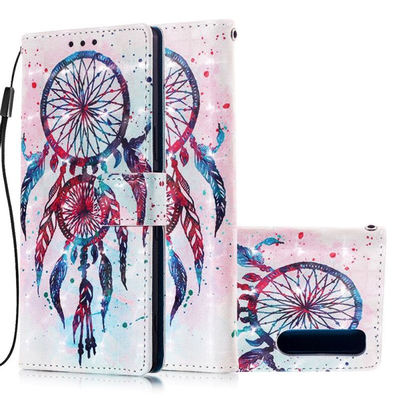 Leren Hoesje voor Sony Xperia 5 Lichtblauw Rood Aquarel Dromenvanger