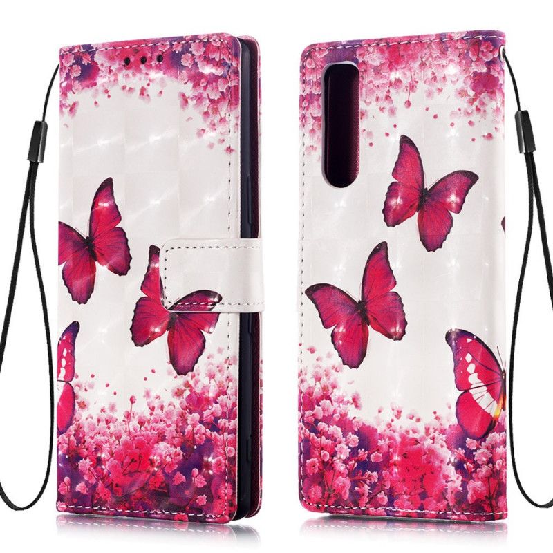 Leren Hoesje voor Sony Xperia 5 Rode String Vlinders