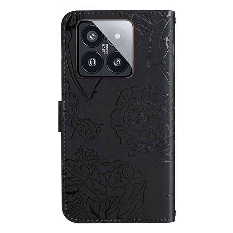 Flip Case Leren Xiaomi 14 Vlinderprint Met Bandje