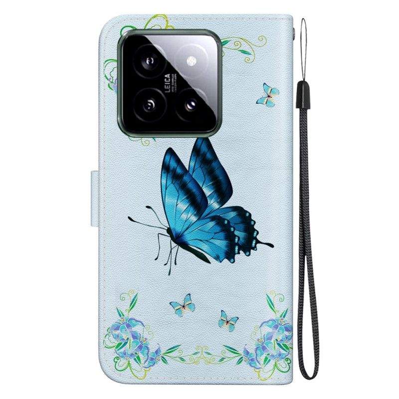 Folio-hoesje Xiaomi 14 Blauwe Vlinder En Bloemen