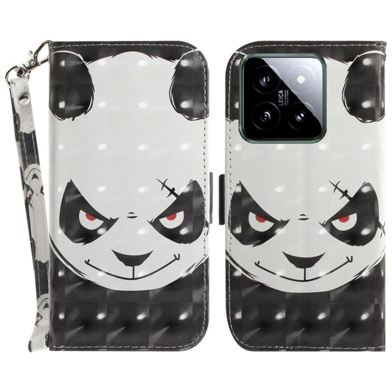 Leren Hoesje Voor Xiaomi 14 Boze Panda Met Riem