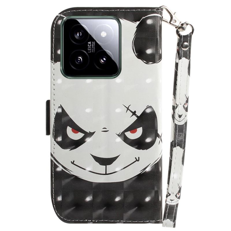 Leren Hoesje Voor Xiaomi 14 Boze Panda Met Riem