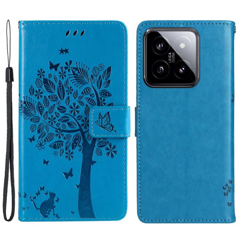 Leren Hoesje Voor Xiaomi 14 Katten- En Leeflijnboom