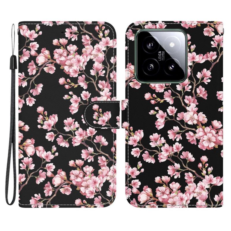 Leren Hoesje Voor Xiaomi 14 Vastgebonden Pruimenbloesems