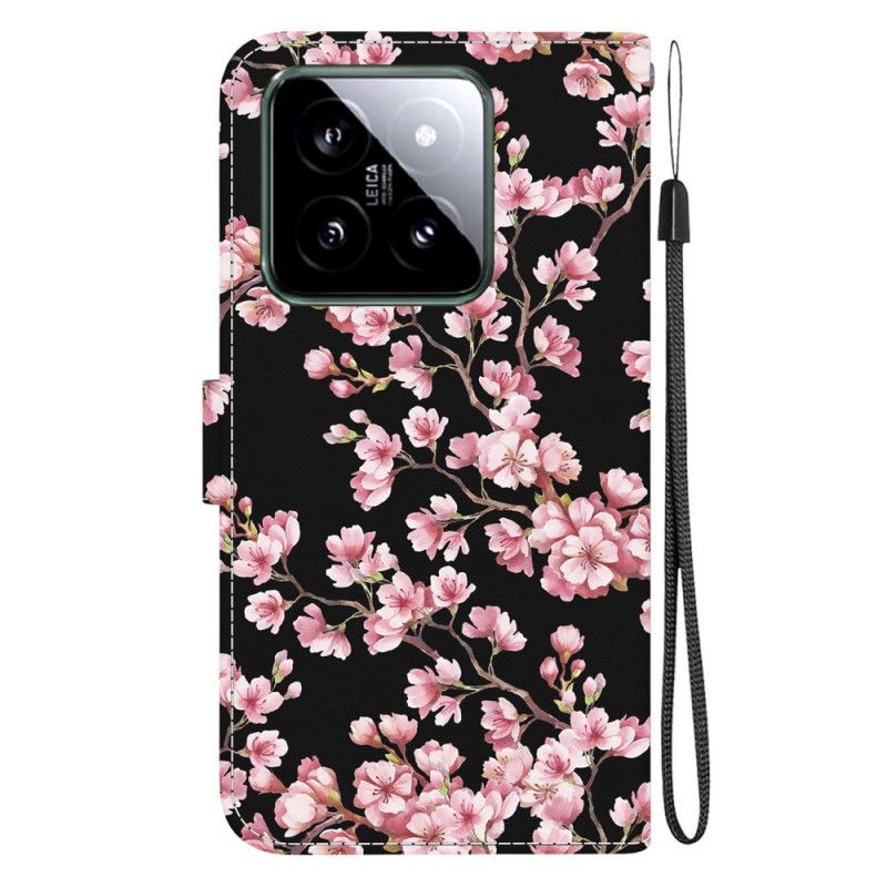 Leren Hoesje Voor Xiaomi 14 Vastgebonden Pruimenbloesems