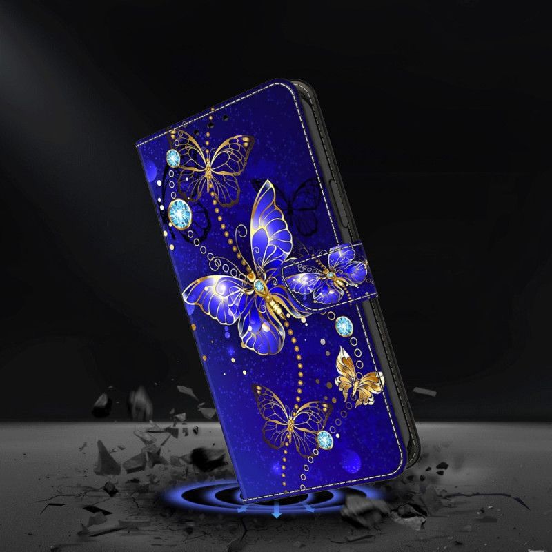 Leren Hoesje Xiaomi 14 Diamantvlinders Bescherming Hoesje