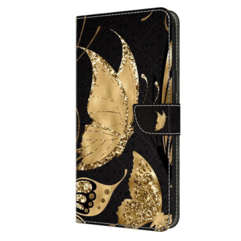 Leren Hoesje Xiaomi 14 Gouden Vlinder Bescherming Hoesje