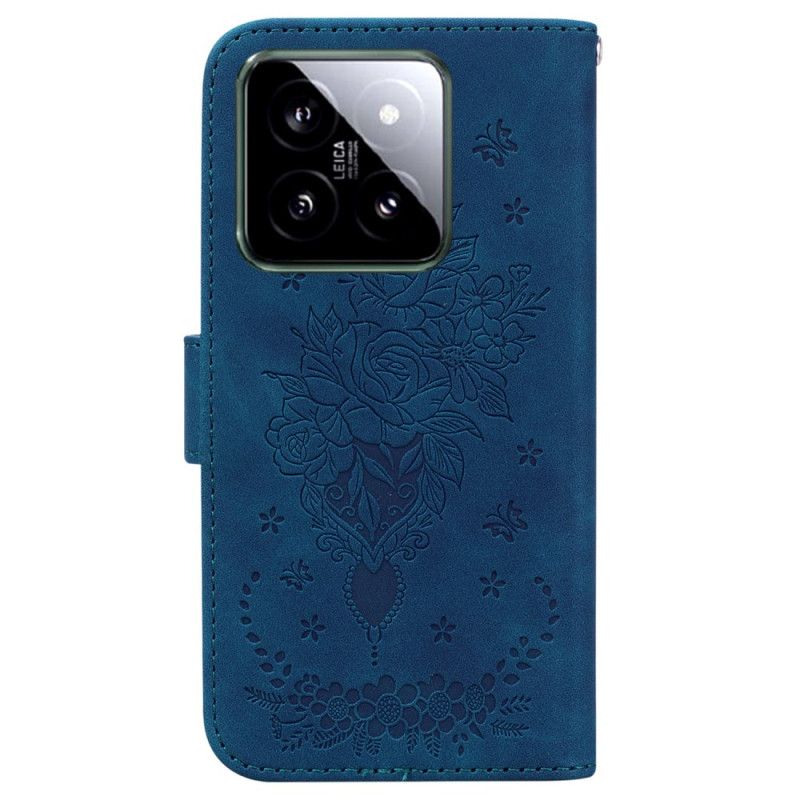 Leren Hoesje Xiaomi 14 Patroon Met Rozen En Vlinders