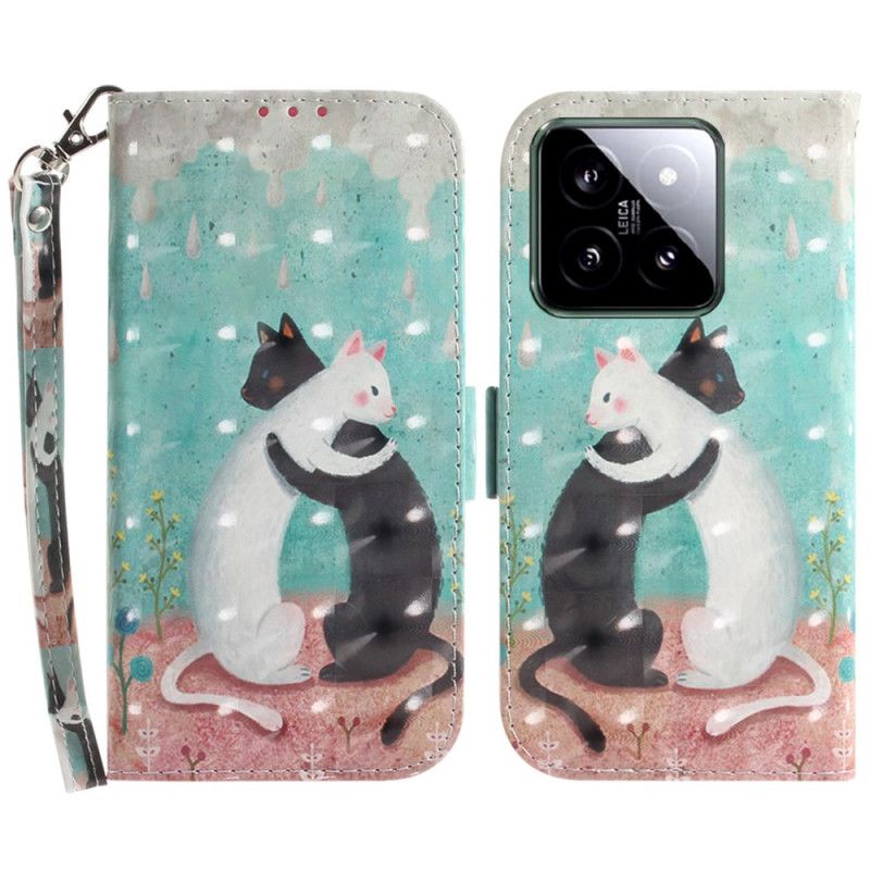 Leren Hoesje Xiaomi 14 Twee Stringkatten Bescherming Hoesje