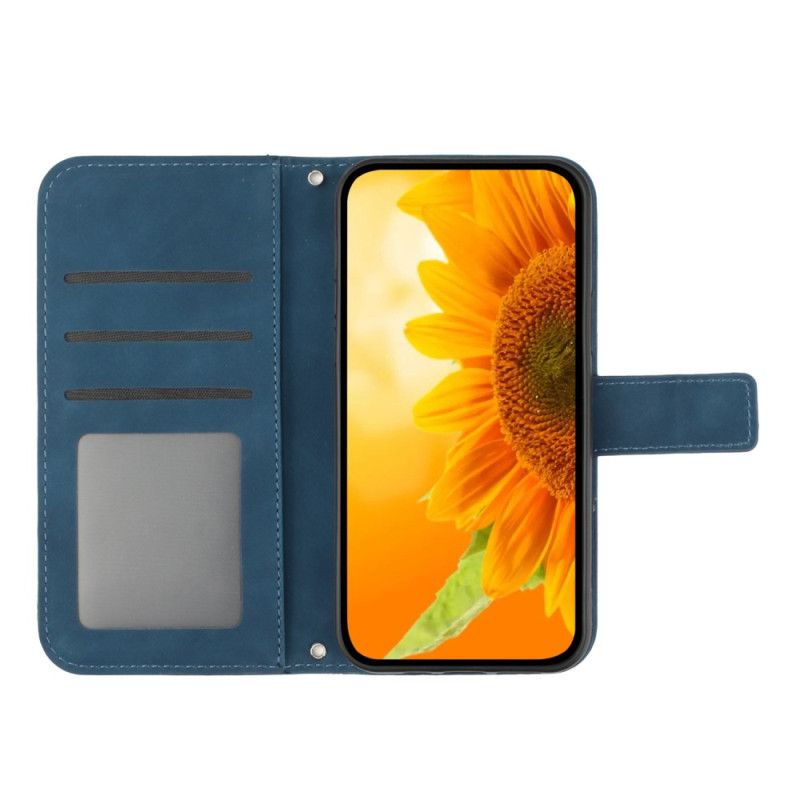 Leren Hoesje Xiaomi 14 Zonnebloemen En Schouderband Bescherming Hoesje