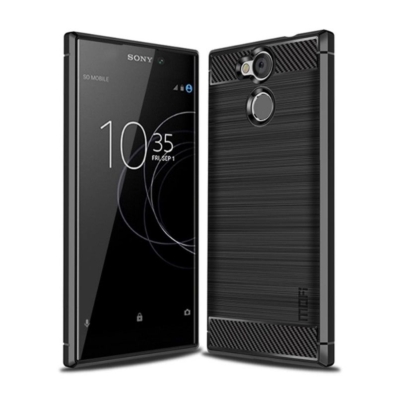 Case Hoesje Sony Xperia L2 Grijs Zwart Telefoonhoesje Mofi Geborstelde Koolstofvezel