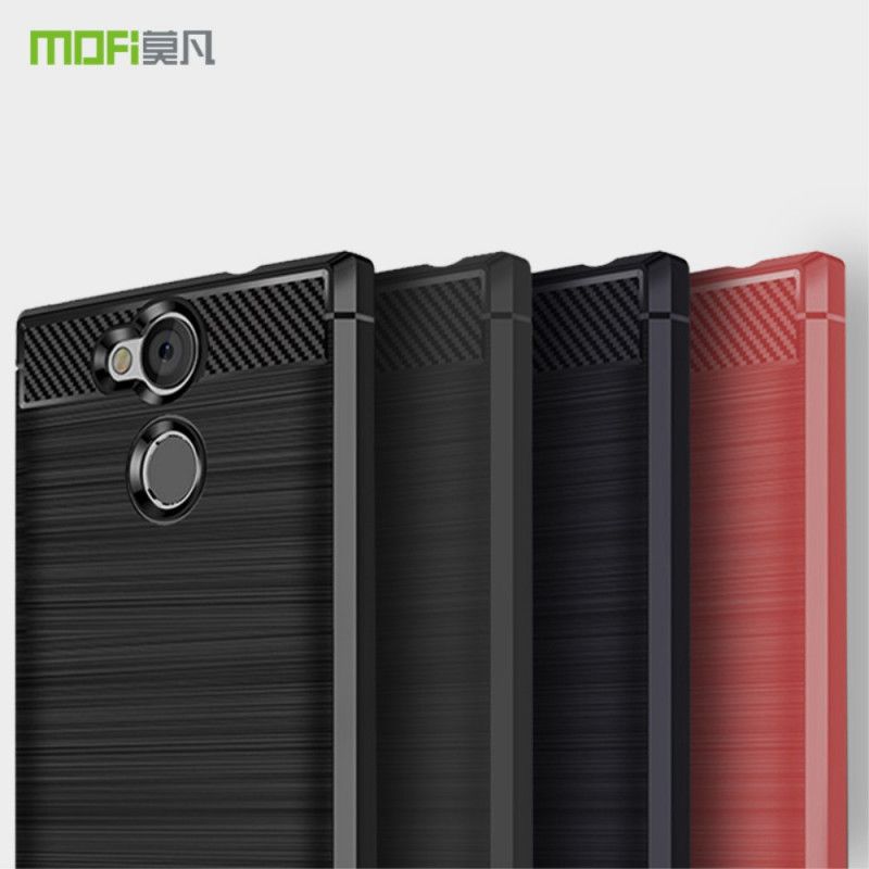 Case Hoesje Sony Xperia L2 Grijs Zwart Telefoonhoesje Mofi Geborstelde Koolstofvezel