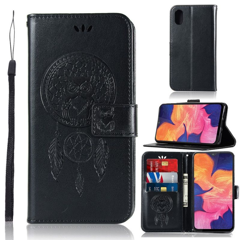 Cover Folio-hoesje Samsung Galaxy A10e Paars Zwart Telefoonhoesje Uil Dromenvanger Met Leereffect