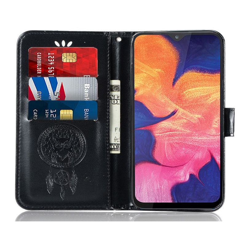 Cover Folio-hoesje Samsung Galaxy A10e Paars Zwart Telefoonhoesje Uil Dromenvanger Met Leereffect