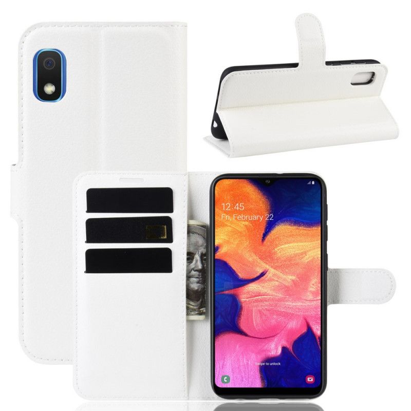 Flip Case Leren Samsung Galaxy A10e Wit Zwart Klassiek