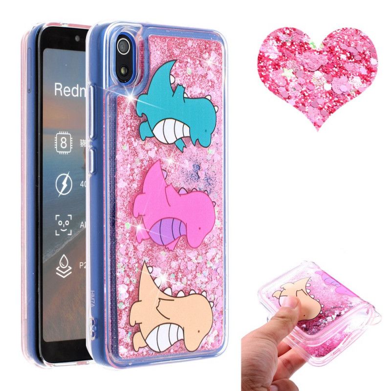 Case Hoesje Xiaomi Redmi 7A Telefoonhoesje Leuke Glitterdinosaurussen