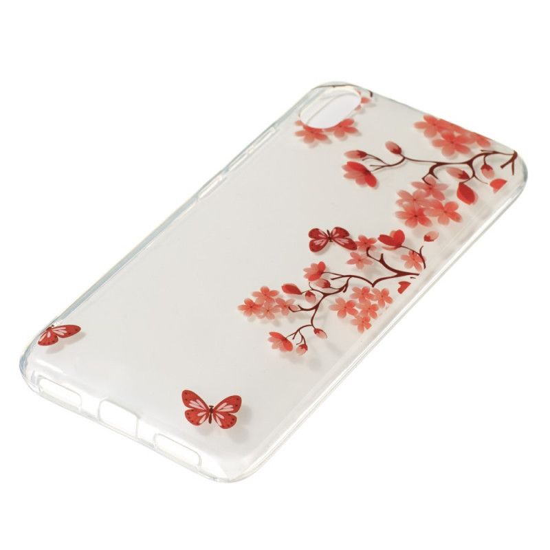 Cover Hoesje Xiaomi Redmi 7A Magenta Rood Telefoonhoesje Transparant Bloeiende Boom