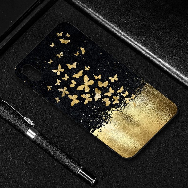 Cover Hoesje Xiaomi Redmi 7A Telefoonhoesje Flexibele Siliconen Gouden Vlinders