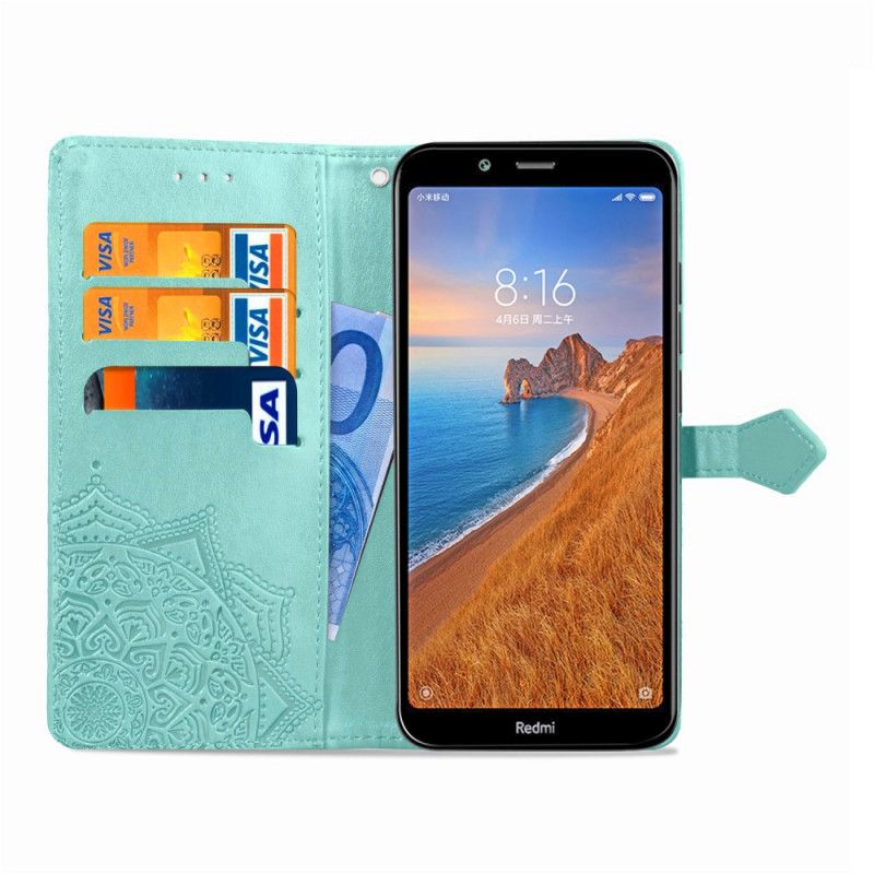 Flip Case Leren Xiaomi Redmi 7A Grijs Zwart Zon Mandala