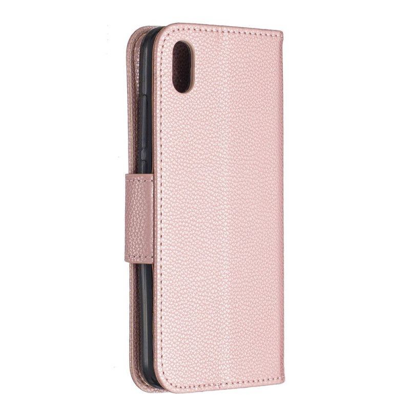 Leren Hoesje voor Xiaomi Redmi 7A Donkerblauw Magenta Gekleurd Lychee Leereffect Met Riempje