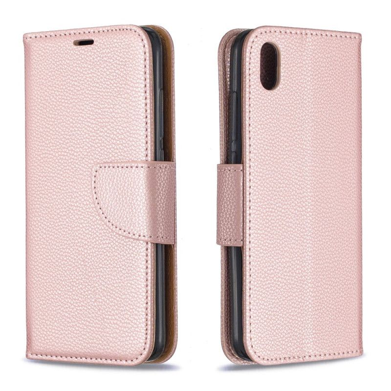 Leren Hoesje voor Xiaomi Redmi 7A Donkerblauw Magenta Gekleurd Lychee Leereffect Met Riempje