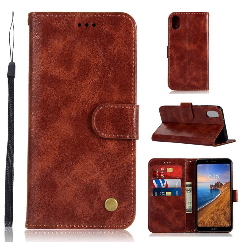 Leren Hoesje voor Xiaomi Redmi 7A Rood Zwart Vintage Leereffect Met Riem