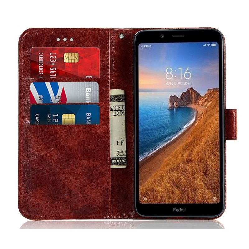 Leren Hoesje voor Xiaomi Redmi 7A Rood Zwart Vintage Leereffect Met Riem