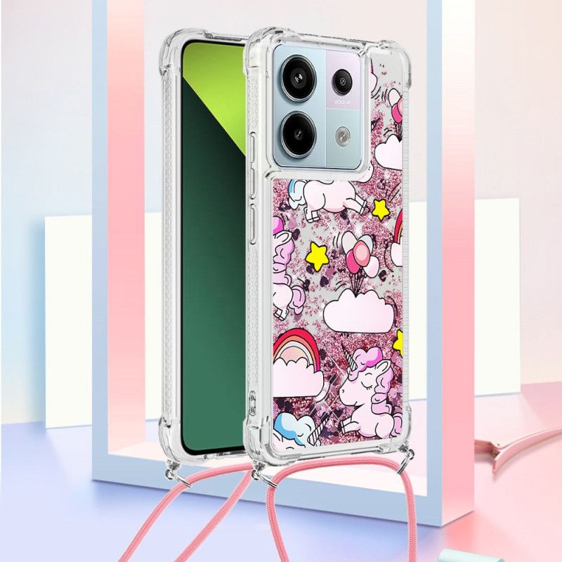 Cover Hoesje Xiaomi Redmi Note 13 Pro 5g Telefoonhoesje Koord Met Cartoonpatroon Met Pailletten