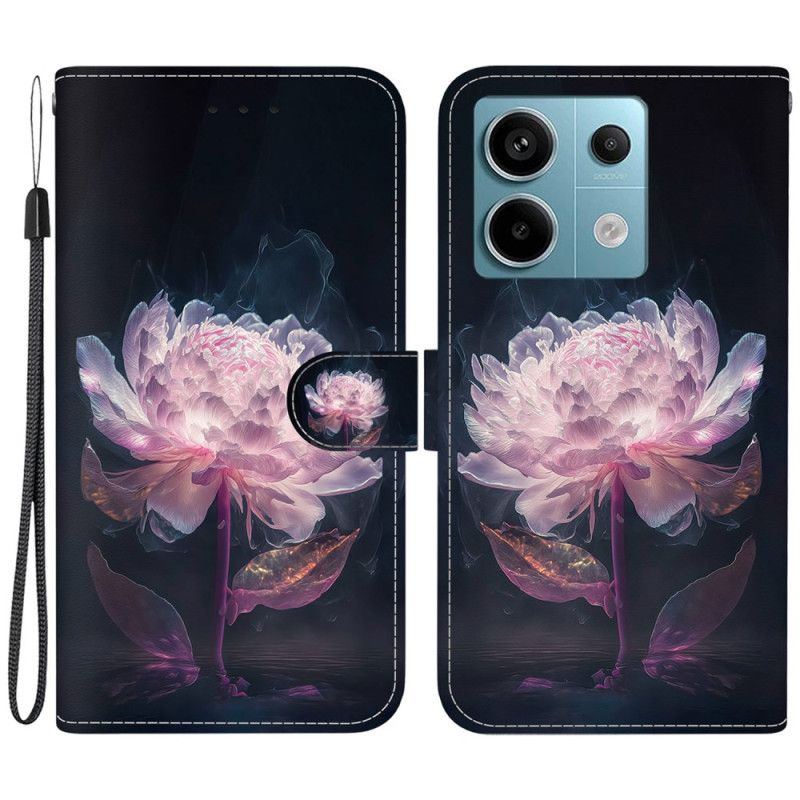 Folio-hoesje Xiaomi Redmi Note 13 Pro 5g Telefoonhoesje Paarse Pioen Met Bandje