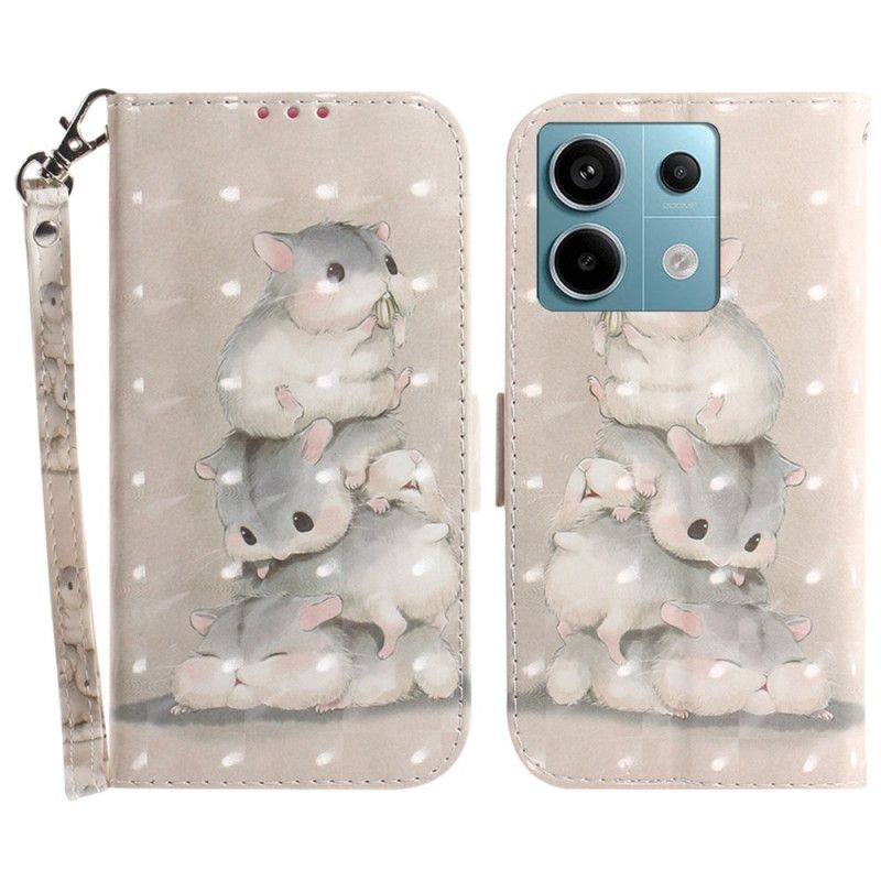 Leren Hoesje Voor Xiaomi Redmi Note 13 Pro 5g Hamsters Met Riem