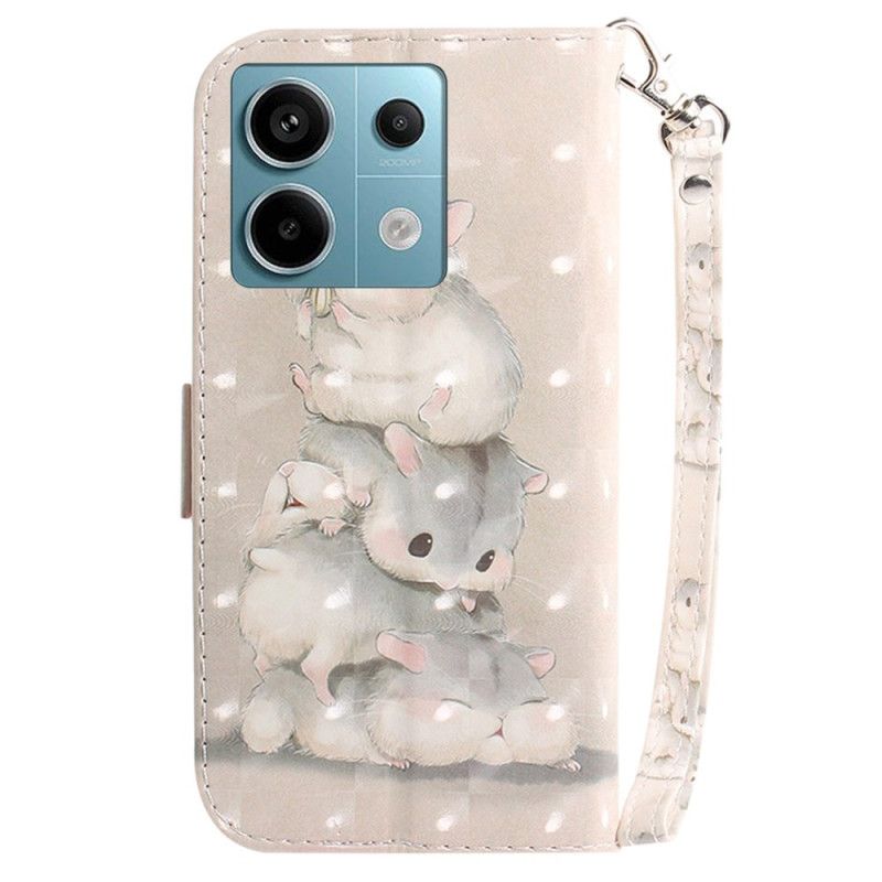 Leren Hoesje Voor Xiaomi Redmi Note 13 Pro 5g Hamsters Met Riem