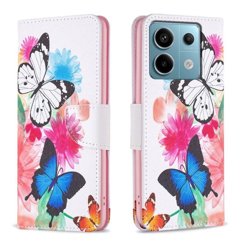 Leren Hoesje Xiaomi Redmi Note 13 Pro 5g Twee Aquarelvlinders Bescherming Hoesje