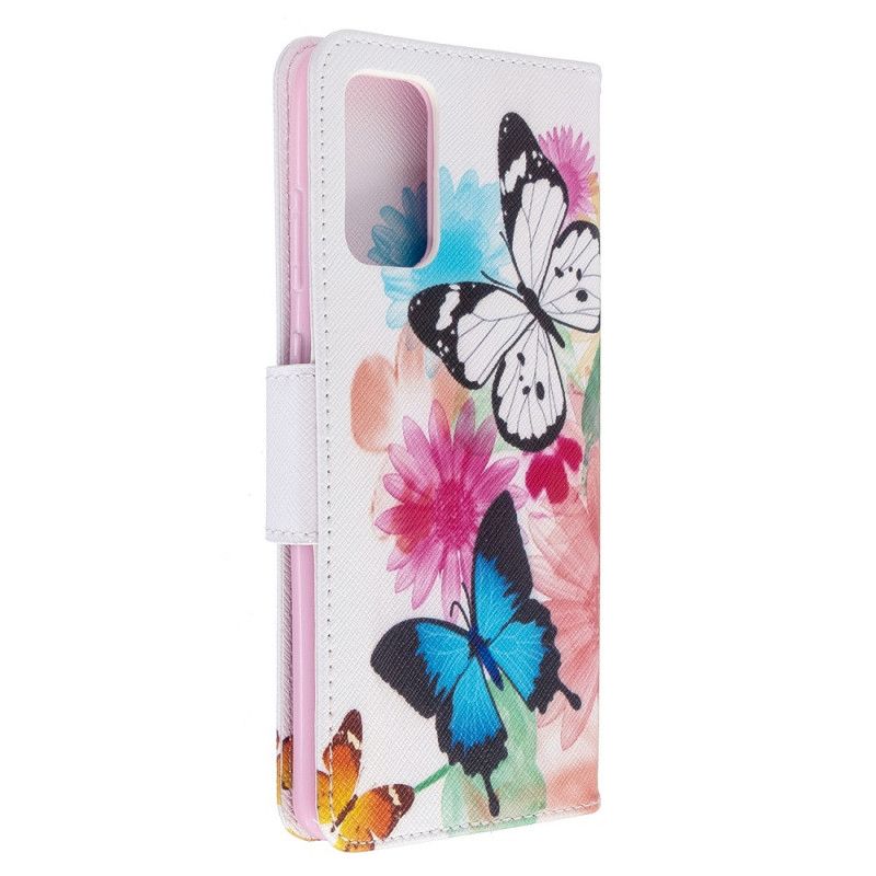 Cover Folio-hoesje Samsung Galaxy S20 Plus / S20 Plus 5G Lichtblauw Magenta Telefoonhoesje Geschilderde Vlinders En Bloemen