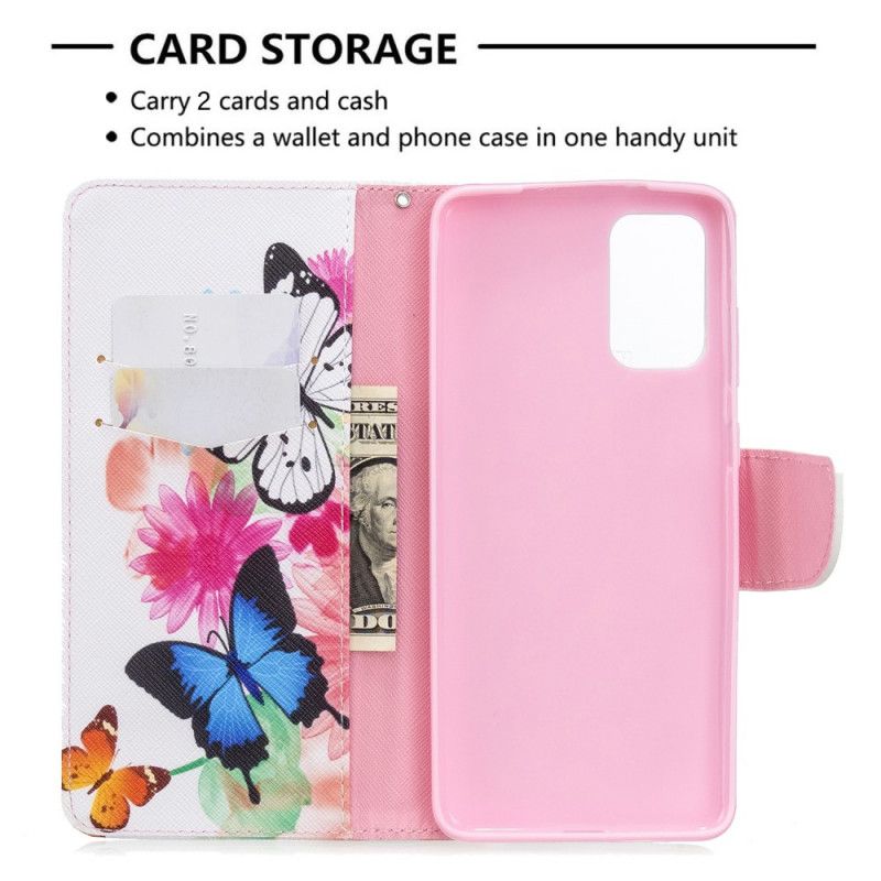 Cover Folio-hoesje Samsung Galaxy S20 Plus / S20 Plus 5G Lichtblauw Magenta Telefoonhoesje Geschilderde Vlinders En Bloemen