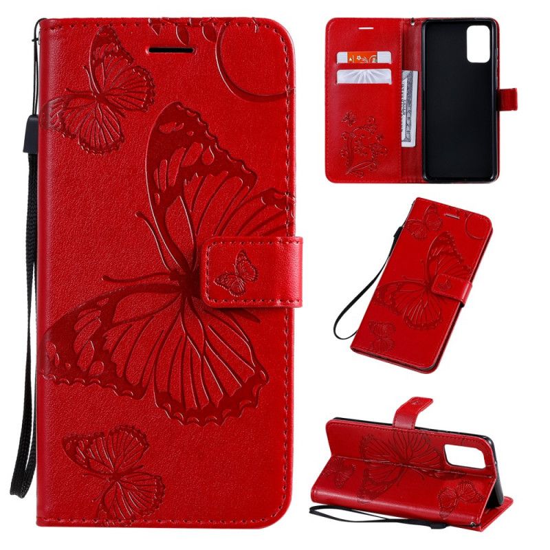 Cover Folio-hoesje Samsung Galaxy S20 Plus / S20 Plus 5G Rood Grijs Telefoonhoesje Reuze String Vlinders