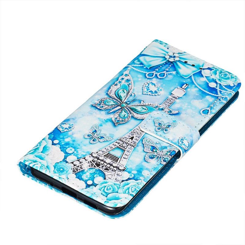 Cover Folio-hoesje Samsung Galaxy S20 Plus / S20 Plus 5G Telefoonhoesje Eiffeltoren Vlinders Met Riem