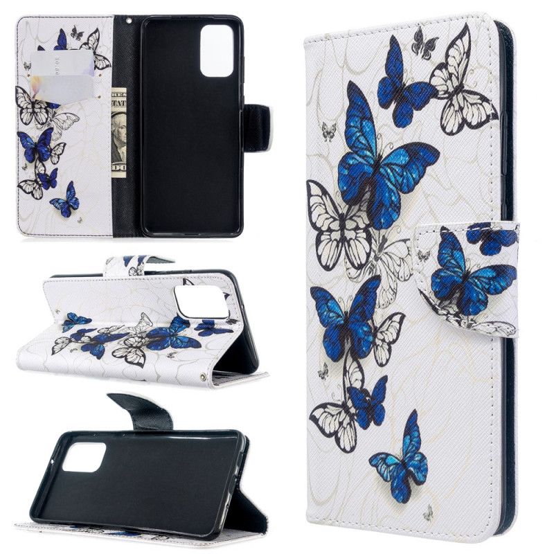 Flip Case Leren Samsung Galaxy S20 Plus / S20 Plus 5G Lichtblauw Zwart Koningen Vlinders