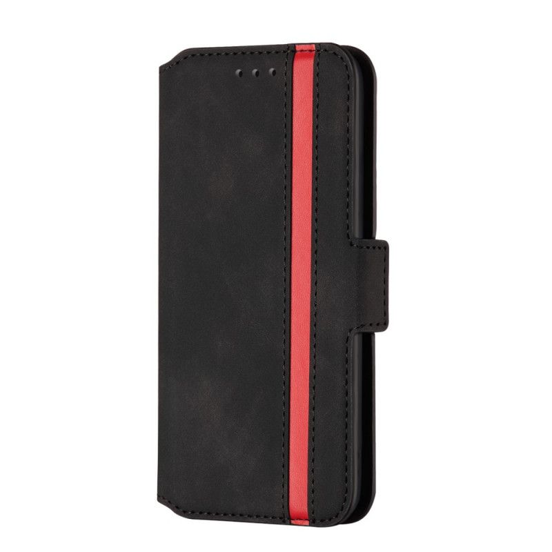 Flip Case Leren Samsung Galaxy S20 Plus / S20 Plus 5G Rood Zwart Tweekleurige Verticale Lijn