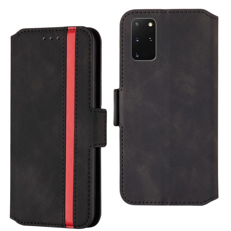 Flip Case Leren Samsung Galaxy S20 Plus / S20 Plus 5G Rood Zwart Tweekleurige Verticale Lijn