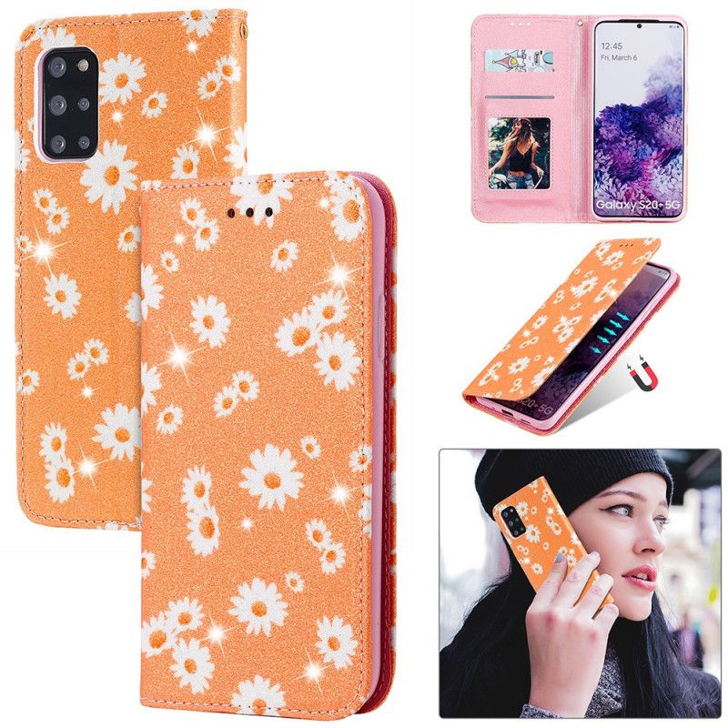 Folio-hoesje Samsung Galaxy S20 Plus / S20 Plus 5G Oranje Roze Madeliefjes